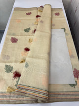 Semi chanderi saree kanta embriodery MSF590 - Cream