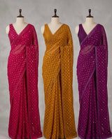 Chiffon Brasso saree with foil mirror work - MS7621 MaroonRed
