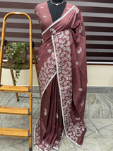 Matka tussar silk saree- MTKA613- DUSKY WINE