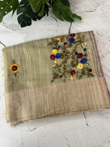 Soft Tissue linen Silk embriodery saree MS49876