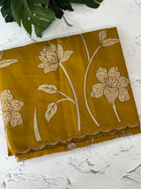 Malai chanderi saree with applique work MSM6201 Mustard