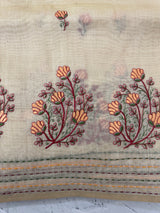 Semi chanderi saree kanta embriodery MSF590 - Cream
