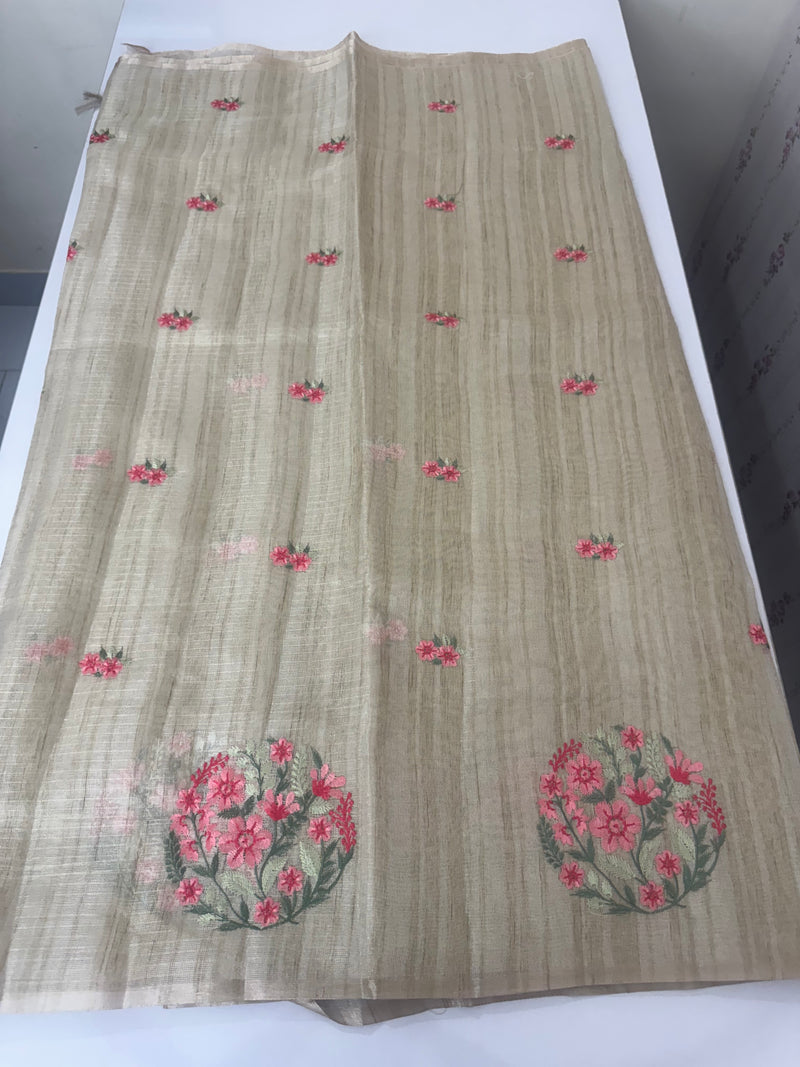 Blended tissue tussar saree with embriodery - MS8945