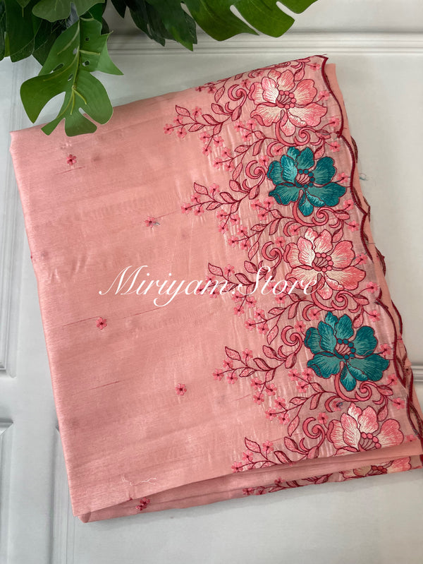 Blended tussar silk saree with embroidery SNFNRCY PeachPink