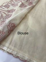Jute Linen Applique work saree  -MSH128 Offwhite to DuskyPeach