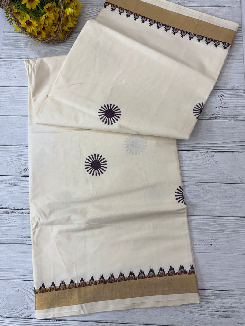 Kerala cotton saree- DarkBrown chakra