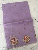 Kota checks saree with embroidery MS7645 Lavender