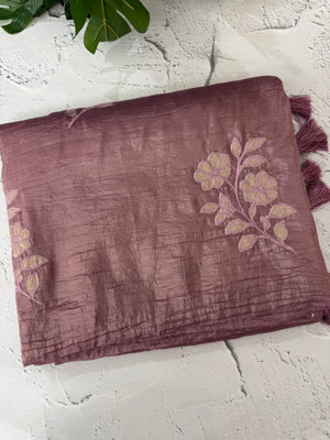 Soft Crush Organza Applique work saree with tissue applique work MS14978 Mauve