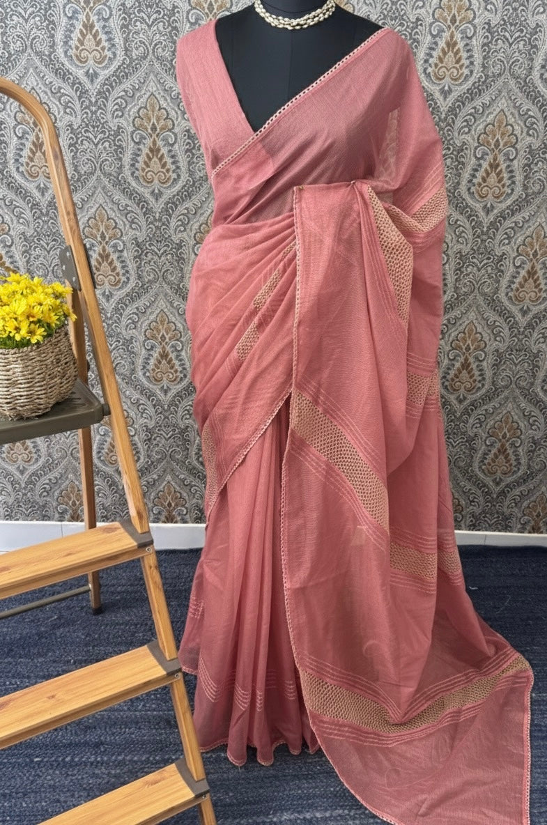 Supernet saree with crochet work and lace border MCJ5433 (V shape Crochet)