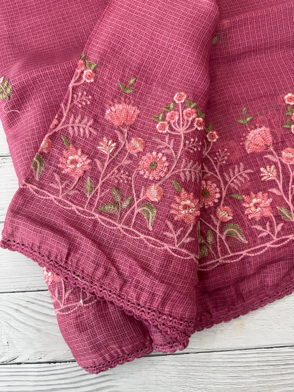Soft kota checks saree with embroidery - SVPSNM