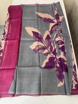 Pure printed tussar silk saree with blouse- MTSB7