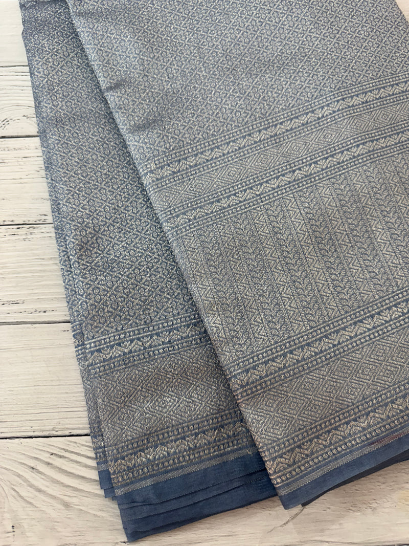 Banarasi semi katan saree in silver zari MS14667- PowderBlue