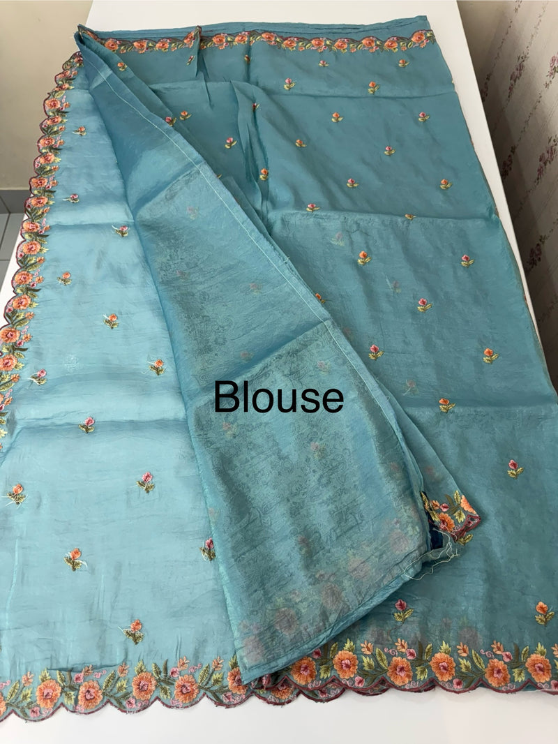 Crush Organza embroidery saree MS14567 Blue