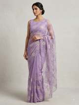 Glassy tissue organza saree with embroidery FKSF788 Lavender