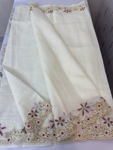 Blended Satin finish Tussar silk saree with  cutwork- MS16071 Offwhite