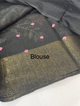 Jute Linen saree with embroidery MSH7511 - Black