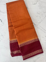 Semi silk saree with checks zari weaving  MS81543: Orange to MaroonRed
