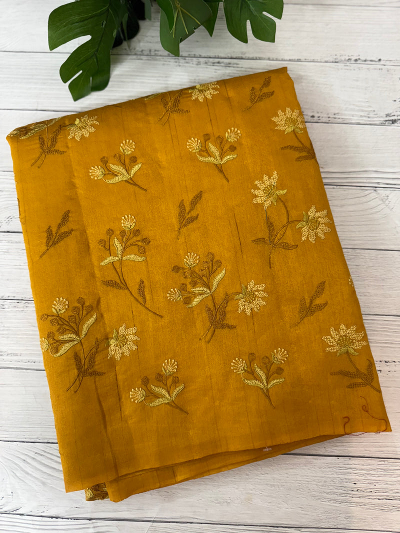 Crushed Blended tussar silk saree with embroidery- MSB7654 MustardYellow