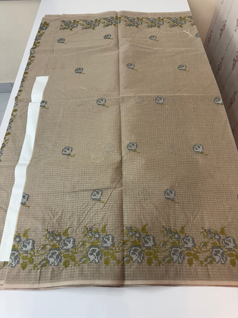 Pure Kota cotton saree with cross stitch embroidery -MKAS339 GreenishGrey