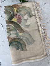 Handpainted Chanderi tissue silk saree MS78944 - Cream