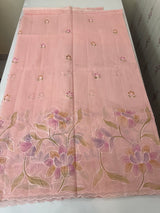 Supernet saree with embroidery and handpainting MSH104- Pastel PeachPink