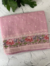Semi linen saree with embroidery- MS15167