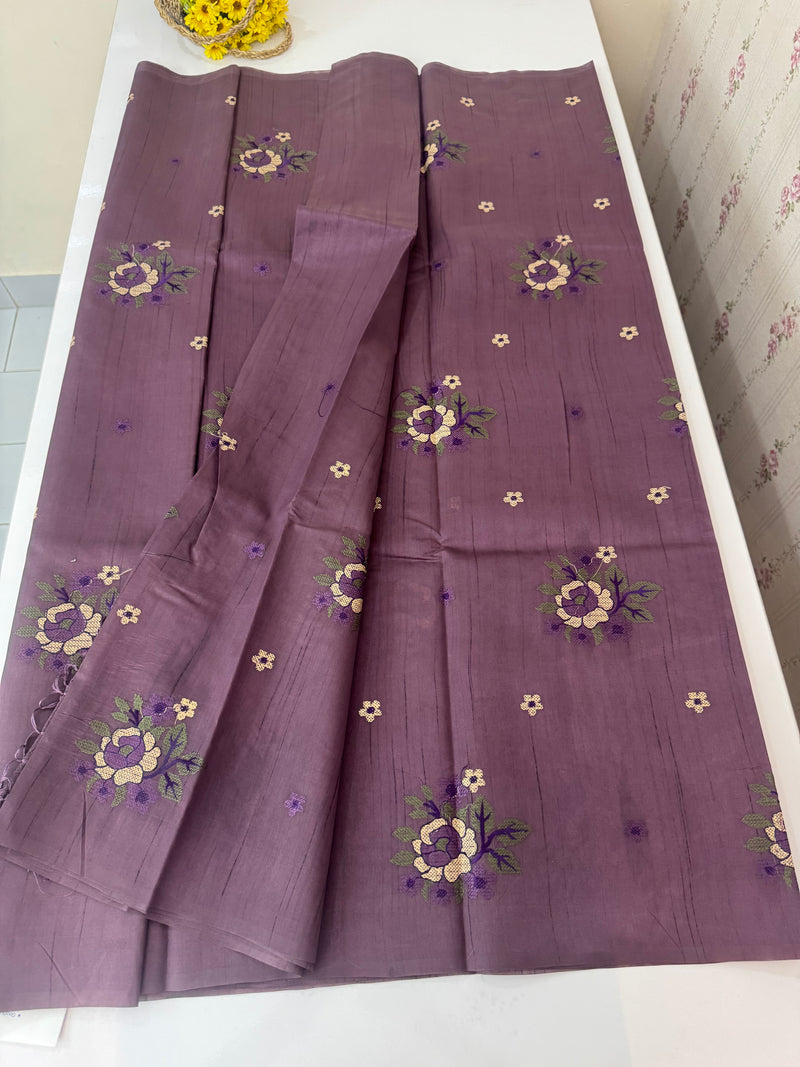 Blended matka tussar silk saree with embroidery - MS90654 Mauve