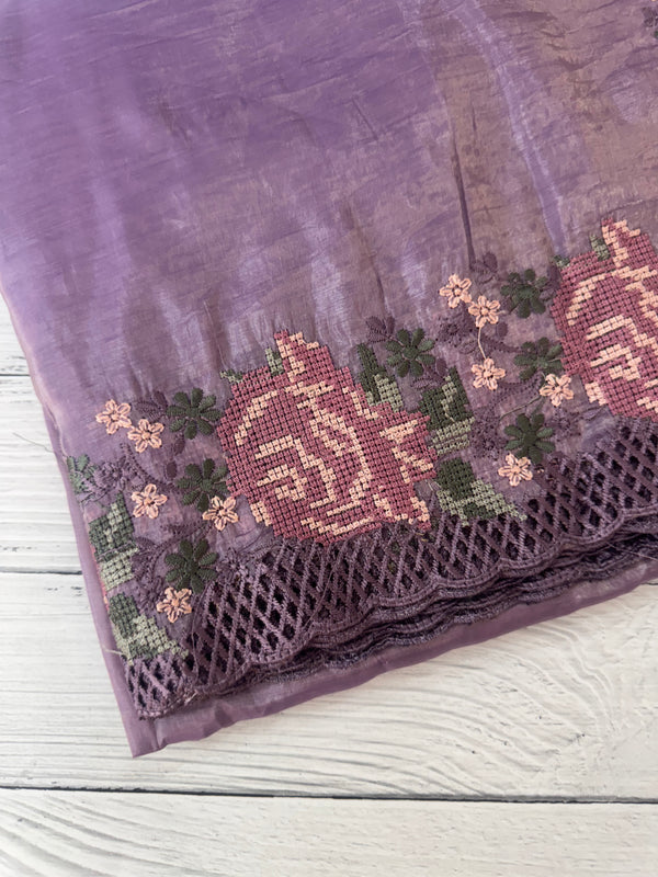 Crush Organza cutwork & embroidery saree MS7544 - Mauve