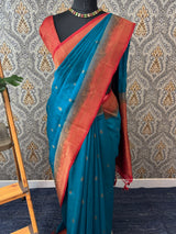 Jute tussar silk sarees with contrast pallu & brocade blouse MS1688