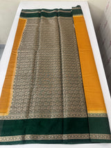 Semi silk saree with checks zari weaving  MS81543 : Mustard to Green