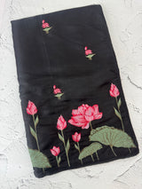 Blended Satin finish Tussar silk saree with cross-stitch embroidery- MS8179 Black
