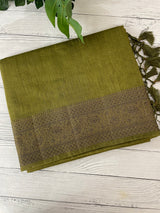 Jute silk saree with antique zari weaving MJL399- OliveGreen