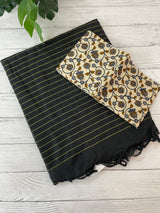 Linen cotton saree with blouse MLC71 Black