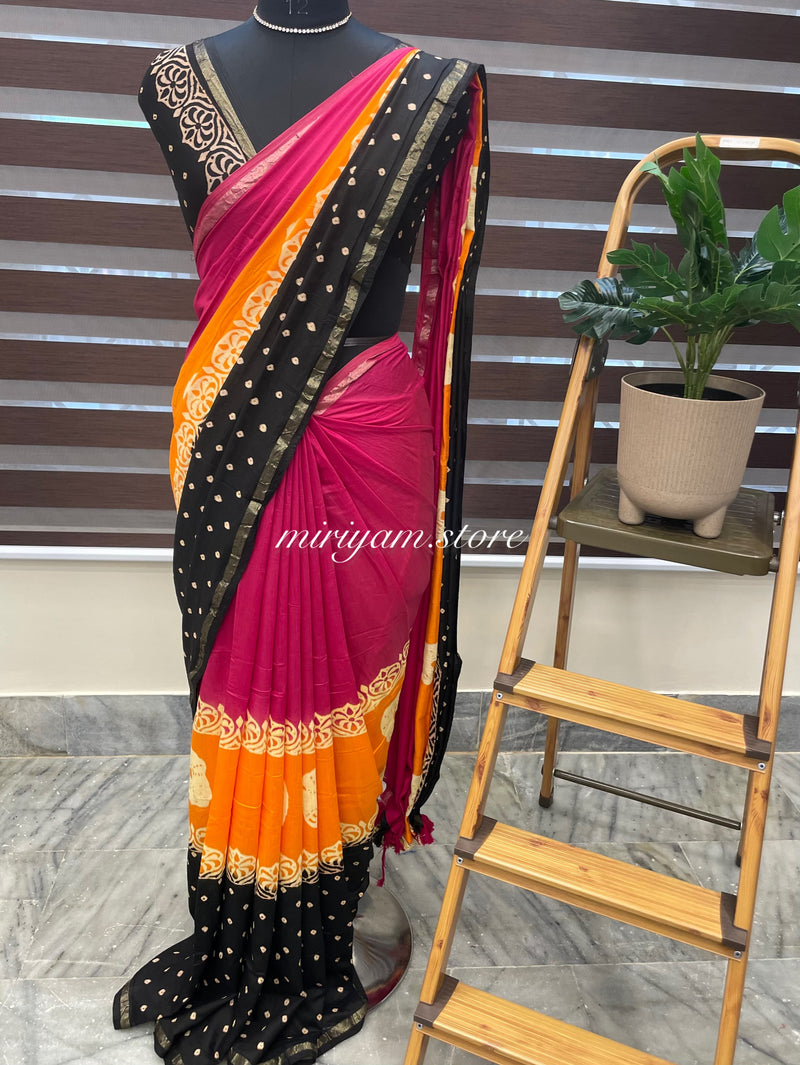 Bandhani chanderi cotton saree MCCB43