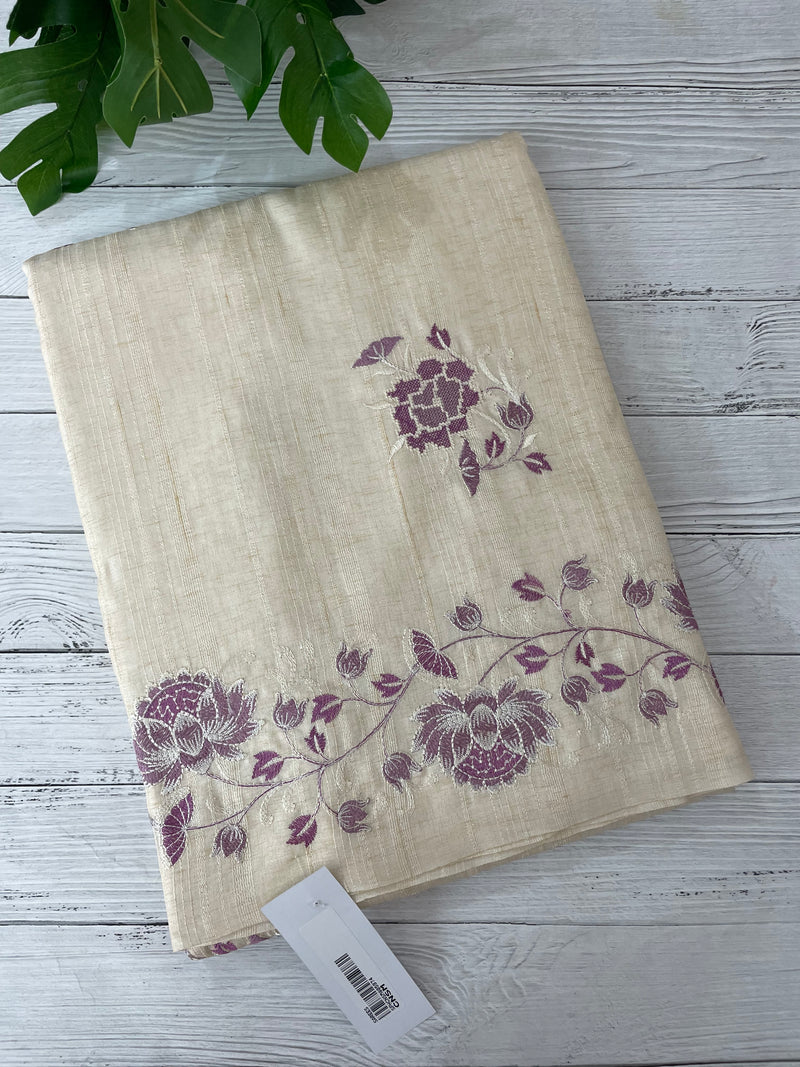 Blended tussar saree with embriodery - MS98765 Cream