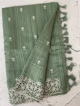 Soft crepe tussar silk saree with embroidery and cutwork MSH199