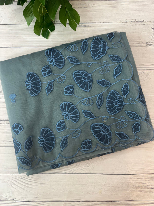 Viscose Organza saree with applique work-MSH103 MidnightBlue