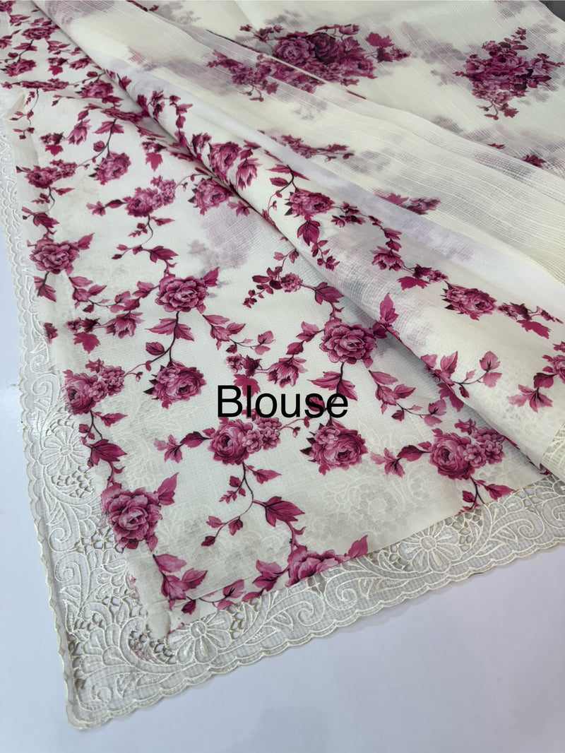Cutwork Soft kota silk saree with digital prints MSH121