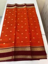 Checks Soft crepe silk saree with zari weaving MSH1973- Orange to DeepMaroon