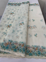 Handworked glass organza saree with floral digital prints- MS15737