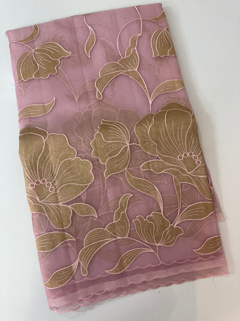 Organza saree with tissue applique work MS5081- Pink