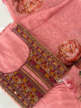 Unstitched Chanderi suit Set with kanta and knot embroidery- MK171