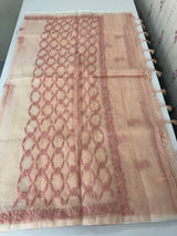 Premium Moonga checks saree with Hand Chikankari work  MSH246 Peach