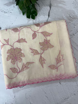 Mul chanderi tissue applique work saree MSH177 - Offwhite to Pink