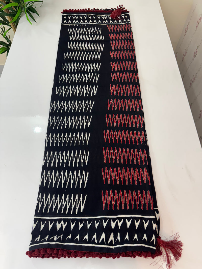 Pure mul mul cotton hand block printed saree SKRTHT