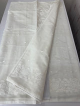 Mul chanderi- linen applique work saree  MSH174 - White