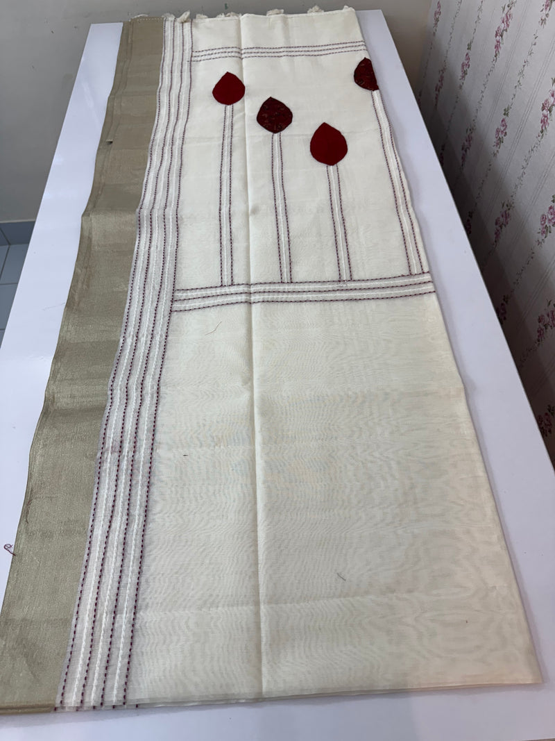 Soft Chanderi viscose silk saree with applique work MS1802