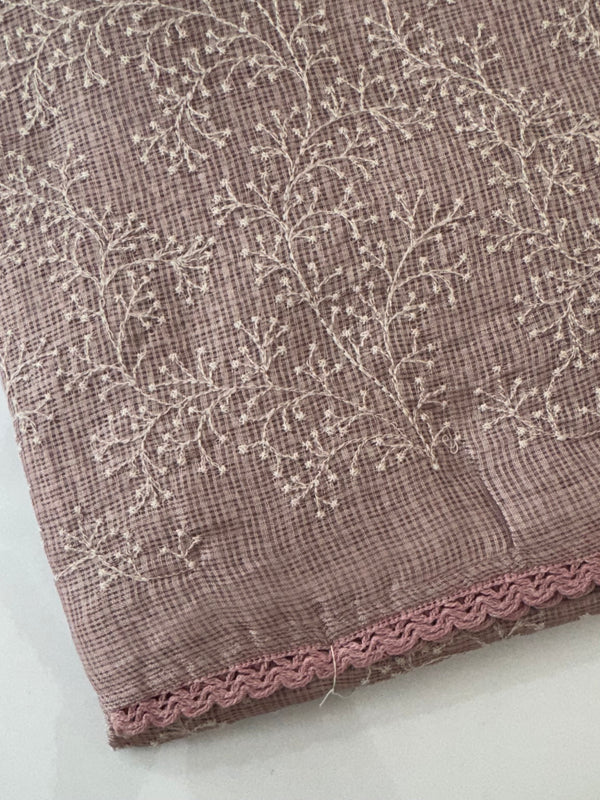 Soft kota checks saree with embroidery MSKC338 DustyMauve