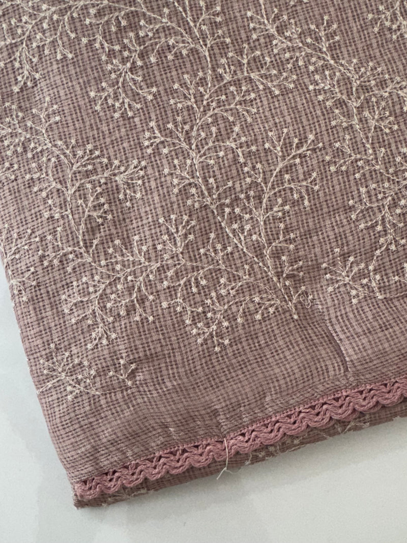 Soft kota checks saree with embroidery MSKC338 DustyMauve