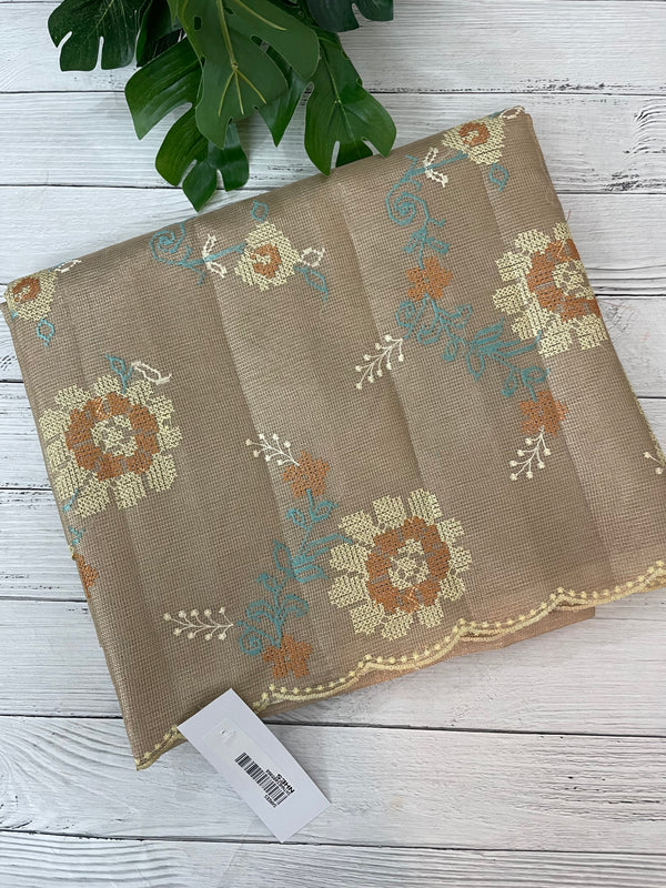 Tissue Silk cross stitch embriodery saree MS49892